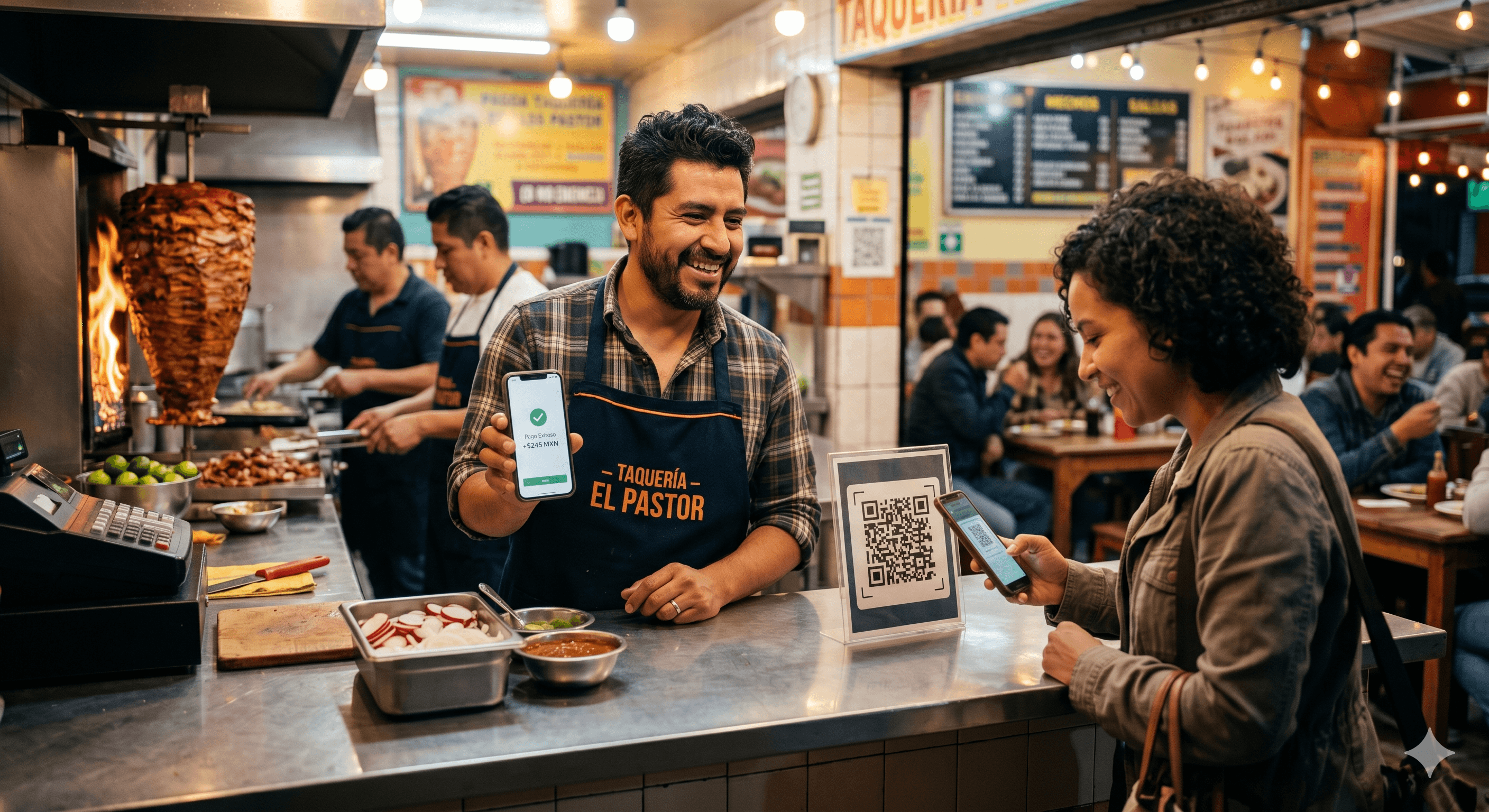 Taquero con clientes